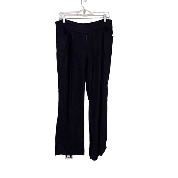 LOFT Black Wide-Leg Linen Pants  Sz 8 Julie Trouser lagrnlook beachy boho - Picture 1 of 11